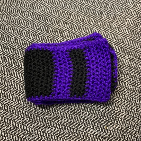Unisex Purple & Black crochet color block scarf. - Picture 4 of 4